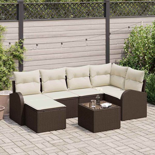 vidaXL Conjunto de sof&aacute;s de jard&iacute;n 7 pcs Marr&oacute;n rat&aacute;n sint&eacute;tico