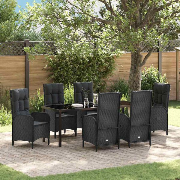 vidaXL Conjunto de Comedor de Jard&iacute;n 7 pcs Negro rat&aacute;n sint&eacute;tico