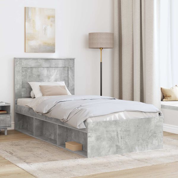 vidaXL Estructura de cama con cabecera Gris concreto 75 x 190 cm
