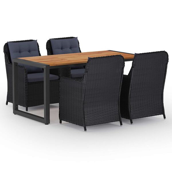 vidaXL Juego de comedor para jard&iacute;n 5 piezas negro