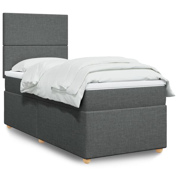 vidaXL Cama box spring con colch&oacute;n tela gris oscuro 90x190 cm