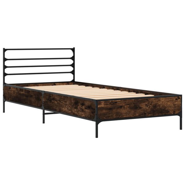 vidaXL Estructura cama madera ingenier&iacute;a metal roble humo 100x200 cm