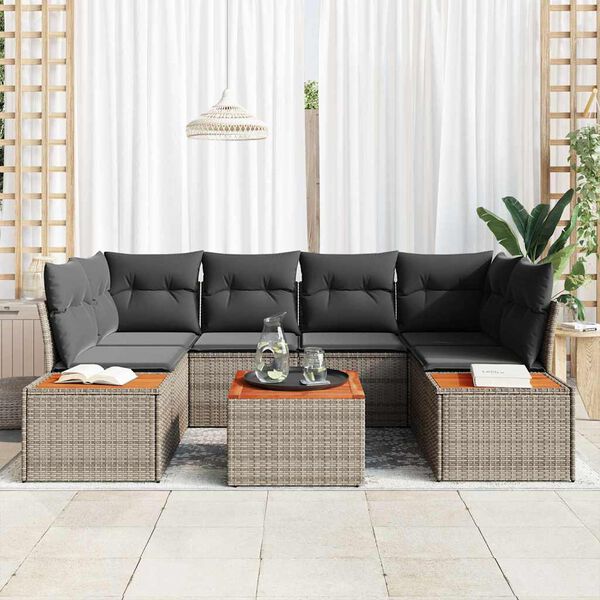 vidaXL Conjunto de sof&aacute; de jard&iacute;n con coj&iacute;n 6 pcs Gris Polirat&aacute;n