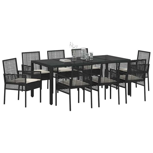vidaXL Conjunto de Comedor de Jard&iacute;n 9 pcs Negro rat&aacute;n sint&eacute;tico