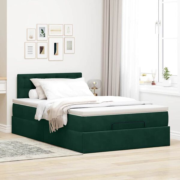 vidaXL Estructura cama otomana colch&oacute;n terciopelo verde oscuro