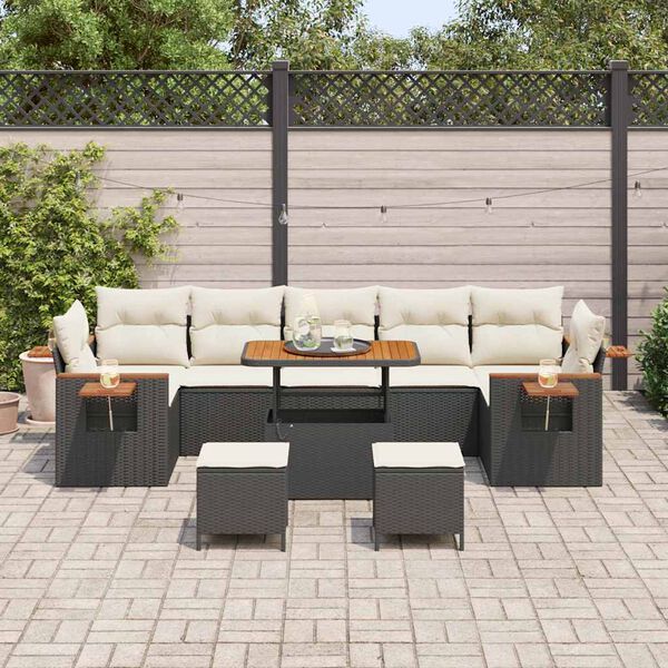 vidaXL Conjunto de sof&aacute;s de jard&iacute;n con coj&iacute;n 13 pcs Negro y crema