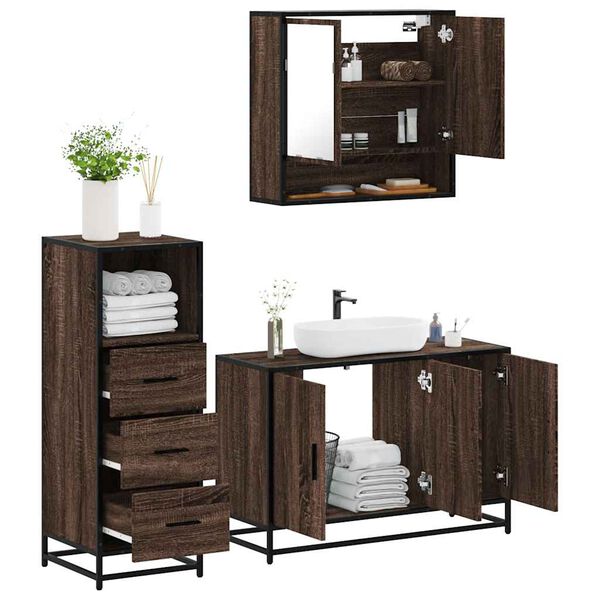 vidaXL Set de muebles ba&ntilde;o 3 pzas madera contrachapada roble marr&oacute;n