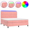 vidaXL Cama box spring colch&oacute;n y LED terciopelo rosa 160x200 cm