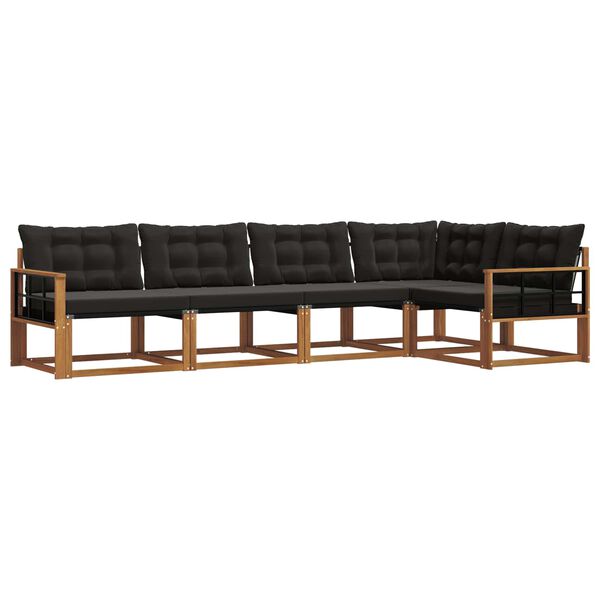 vidaXL Conjunto de sof&aacute;s de exterior con coj&iacute;n 5 pcs Natural y negro