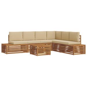 vidaXL Conjunto de sof&aacute;s de exterior con coj&iacute;n 7 Pieza Natural y Beige