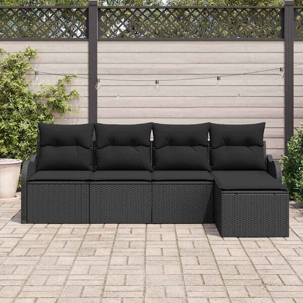 vidaXL Conjunto de sof&aacute; de jard&iacute;n 5 pcs Negro rat&aacute;n sint&eacute;tico