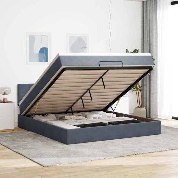 vidaXL Estructura de cama otomana con colch&oacute;n gris oscuro 180x200cm