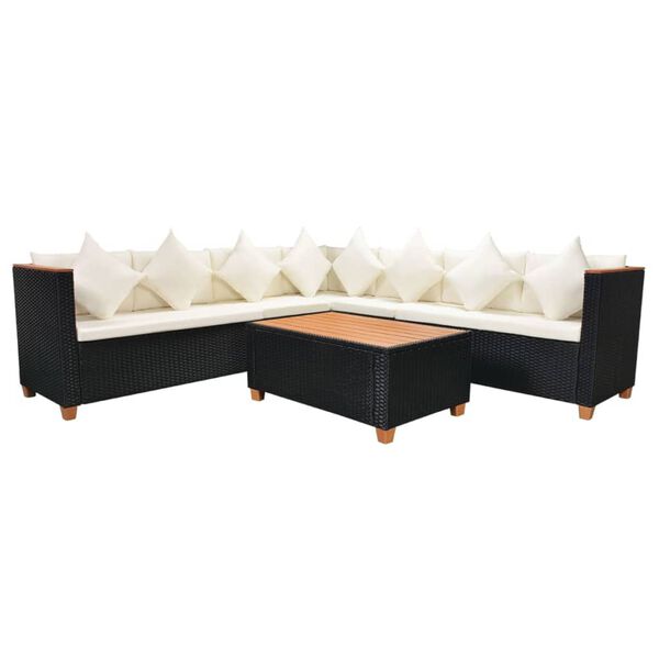 vidaXL Set muebles de jardín 5 piezas y cojines ratán sintético negro