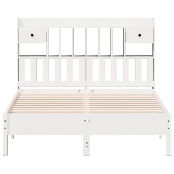 vidaXL Cama con estanter&iacute;a sin colch&oacute;n madera maciza blanca 160x200 cm