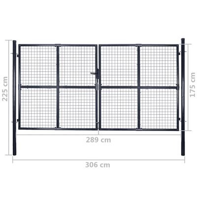vidaXL Puerta de malla de jardín acero galvanizado gris 289x175 cm