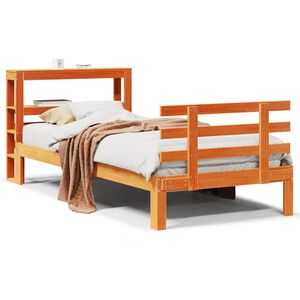 vidaXL Estructura cama con cabecero madera pino marr&oacute;n cera 100x200 cm