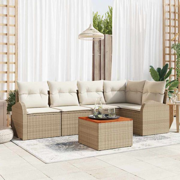 vidaXL Conjunto de sof&aacute; de jard&iacute;n 6 pcs Beige y blanco
