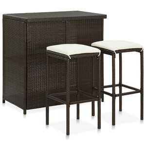 vidaXL Set mesa y sillas de bar jard&iacute;n 3 piezas rat&aacute;n sint&eacute;tico marr&oacute;n