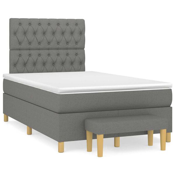 vidaXL Cama box spring con colch&oacute;n tela gris oscuro 120x190 cm