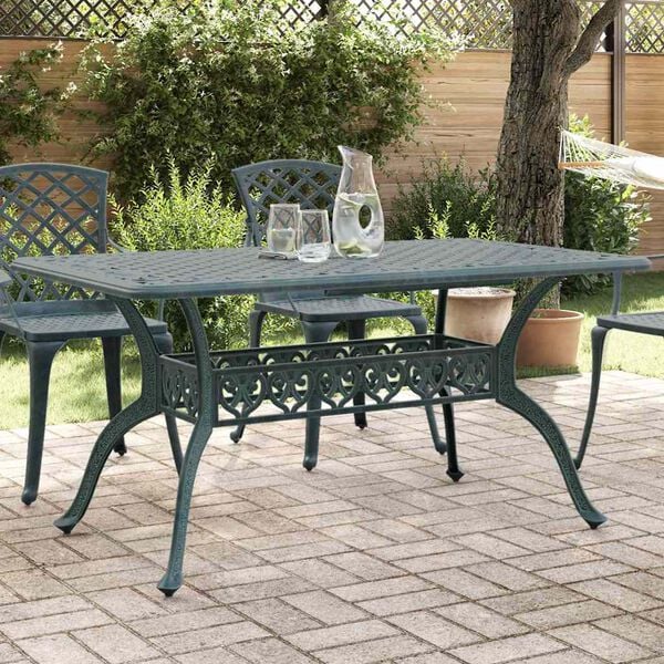 vidaXL Mesa de jard&iacute;n aluminio fundido verde 150x90x72 cm