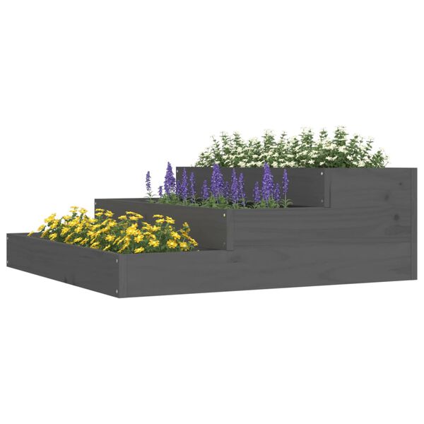 vidaXL Jardinera de madera maciza de pino gris 78x78x27 cm