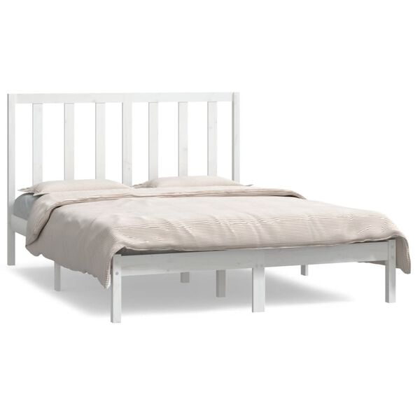 vidaXL Estructura de cama sin colch&oacute;n madera de pino blanco 135x190 cm
