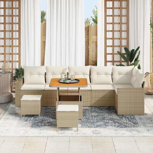vidaXL Conjunto de sof&aacute;s de jard&iacute;n 9 pcs Beige rat&aacute;n sint&eacute;tico
