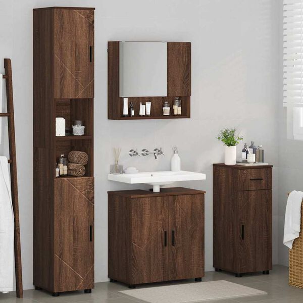 vidaXL Juego de muebles de ba&ntilde;o con caj&oacute;n 4 pcs Roble Marr&oacute;n