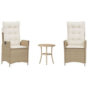 vidaXL Sillas y mesita de jard&iacute;n 3 piezas rat&aacute;n sint&eacute;tico coj&iacute;n beige