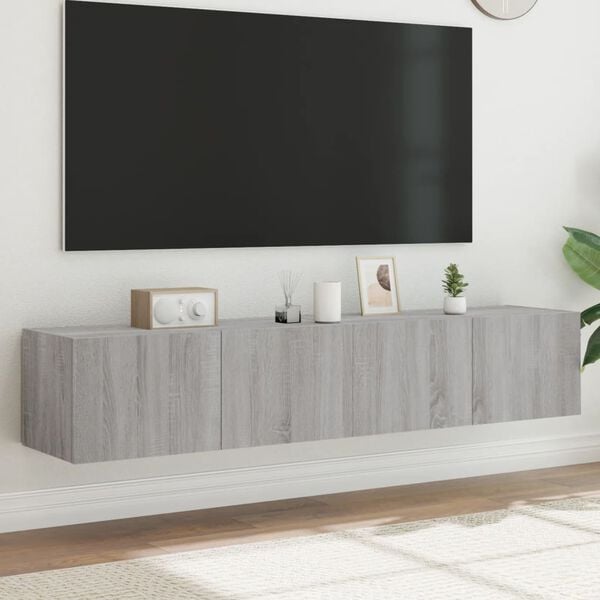 vidaXL Muebles TV de pared con luces LED 2 uds gris Sonoma 80x35x31 cm
