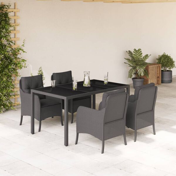 vidaXL Set de muebles jard&iacute;n 5 pzas con cojines rat&aacute;n sint&eacute;tico negro