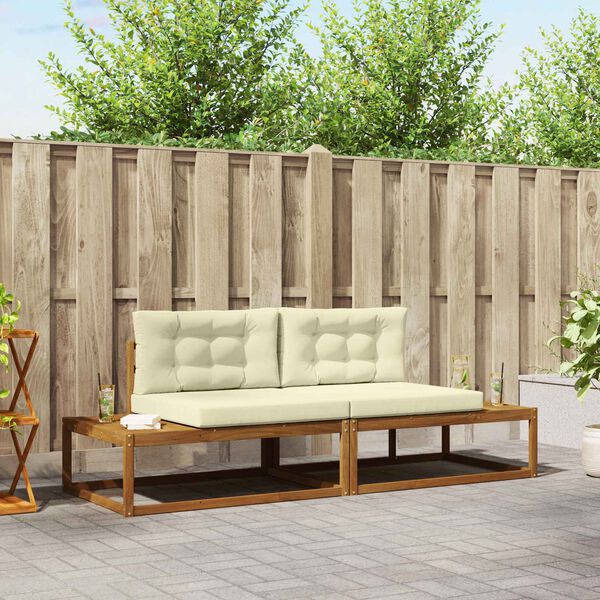 vidaXL Conjunto de sof&aacute;s de exterior con coj&iacute;n 2 Pieza Natural y Crema