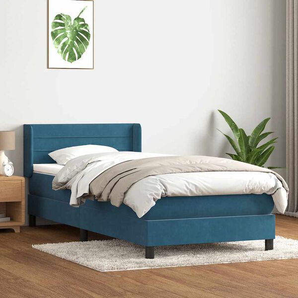vidaXL Cama box spring con colch&oacute;n terciopelo azul oscuro 100x210 cm