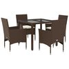 vidaXL Set comedor jard&iacute;n 5 pzas cojines rat&aacute;n sint&eacute;tico vidrio marr&oacute;n