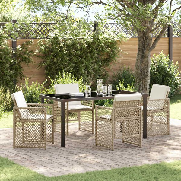 vidaXL Conjunto de Comedor de Jard&iacute;n 5 pcs Beige rat&aacute;n sint&eacute;tico