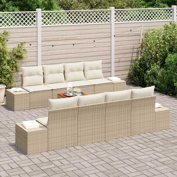 vidaXL Conjunto de sof&aacute;s de jard&iacute;n 9 pcs Beige y Crema rat&aacute;n sint&eacute;tico