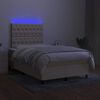 vidaXL Cama box spring con colch&oacute;n y luces LED tela crema 120x190 cm
