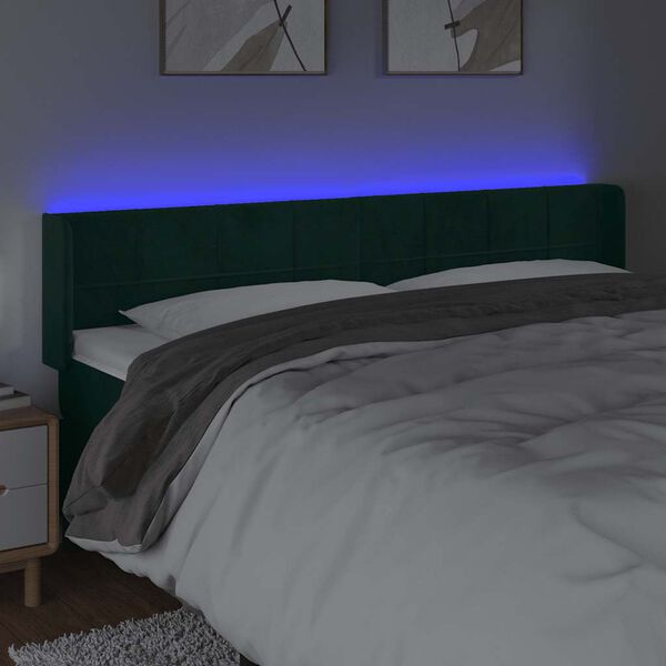 vidaXL Cabecero con LED de terciopelo verde oscuro 183x16x78/88 cm