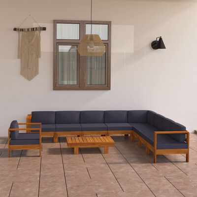 vidaXL Muebles de jardín 10 pzas con cojines madera acacia gris oscuro
