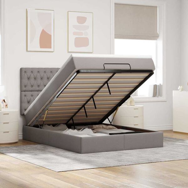 vidaXL Estructura de cama otomana colch&oacute;n tela gris pardo 140x190cm