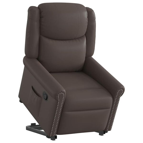 vidaXL Sill&oacute;n reclinable vertical de cuero sint&eacute;tico marr&oacute;n brillante