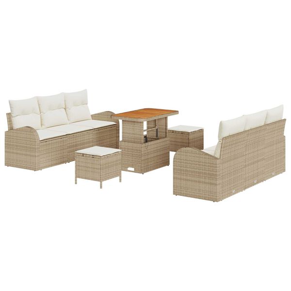 vidaXL Conjunto de sofá de jardín con cojín 9 pcs Beige Poliratán