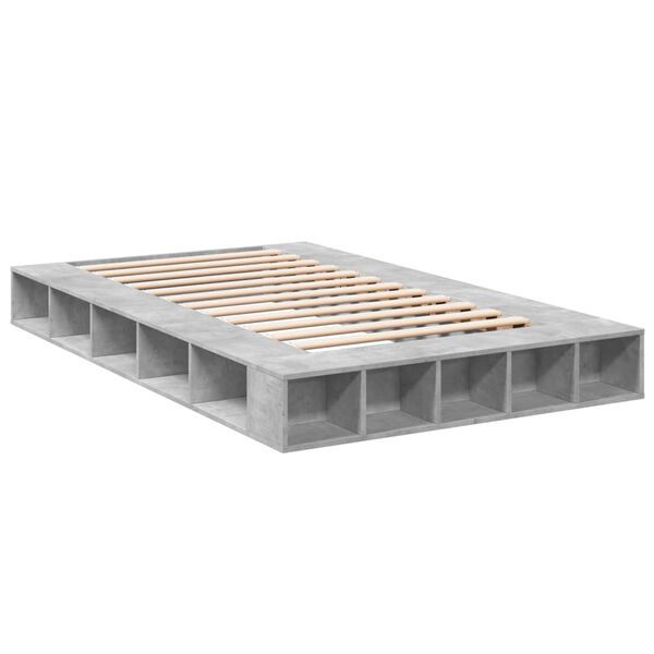 vidaXL Estructura de cama madera de ingeniería gris hormigón 135x190cm