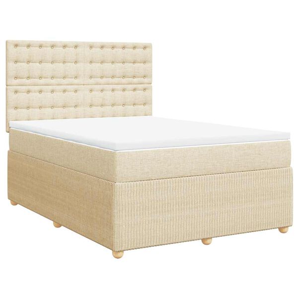 vidaXL Cama box spring con colch&oacute;n tela color crema 140x200 cm