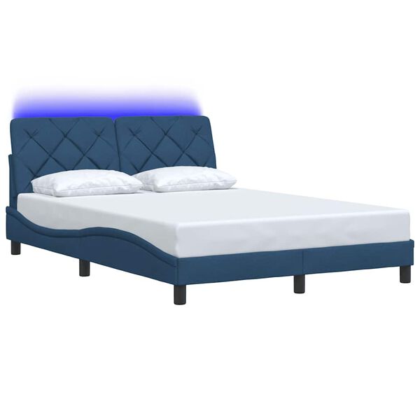 vidaXL Estructura de cama con LED sin colch&oacute;n tela azul 140x190 cm