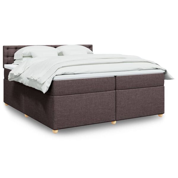 vidaXL Cama box spring con colch&oacute;n tela marr&oacute;n oscuro 200x200 cm