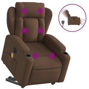 vidaXL Sill&oacute;n de masaje el&eacute;ctrico reclinable elevable tela marr&oacute;n
