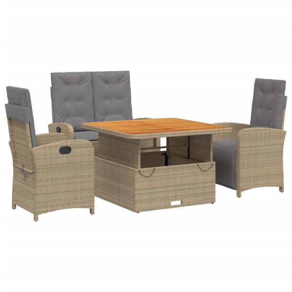 vidaXL Set de comedor jard&iacute;n con cojines 4 pzas rat&aacute;n sint&eacute;tico beige