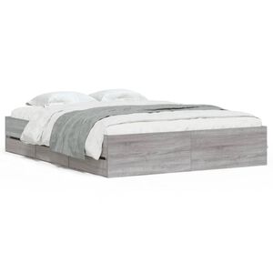 vidaXL Cama con cajones madera ingenier&iacute;a gris Sonoma 150x200 cm