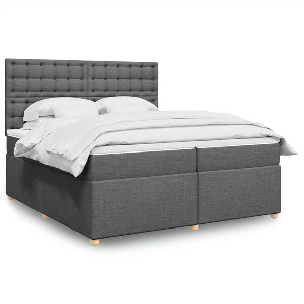 vidaXL Cama box spring con colch&oacute;n tela gris oscuro 200x200 cm